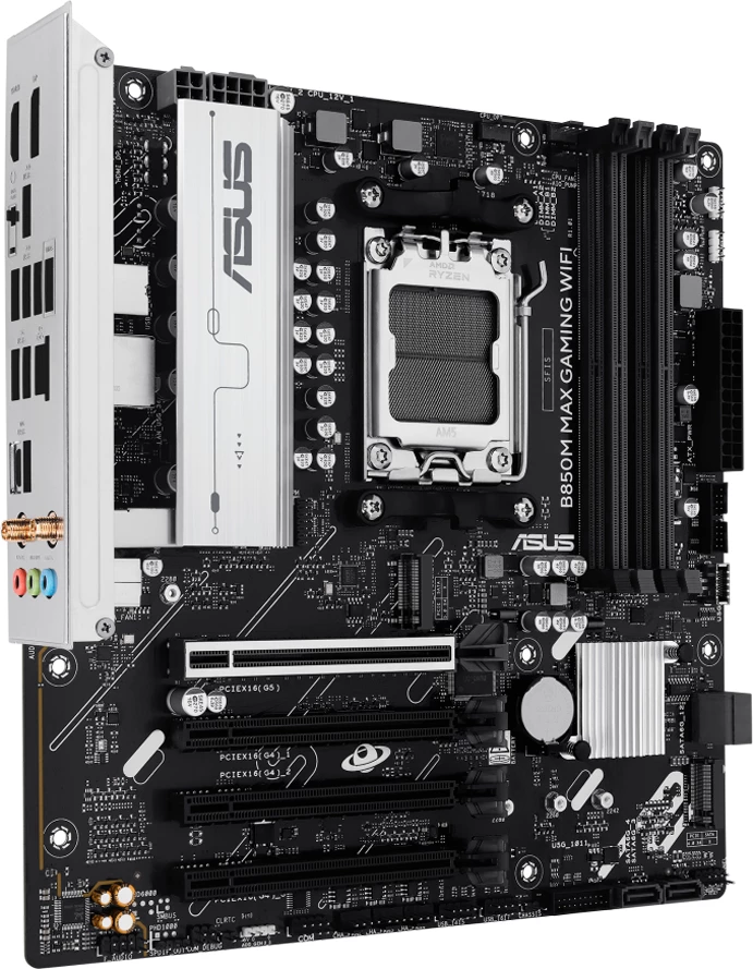 Pllakë amë ASUS B850M MAX GAMING WIFI, AM5, mATX, DDR5 4xDIMM, 3xM.2, 4xSATA, PCIe 5.0, Wi‑Fi 6, Bluetooth 5.4