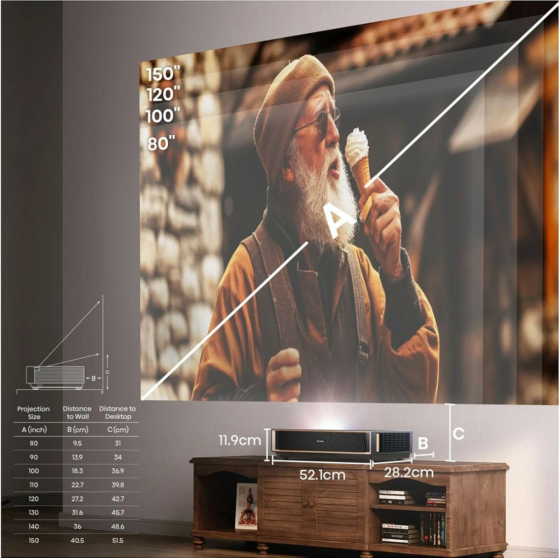 Projektor laser Hisense PT1, 4K UHD, Smart VIDAA, HDR, Dolby Atmos, HDMI 2.1, WiFi, 80-150", ngjyrë e zezë me bronz