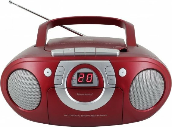 Radio boombox Soundmaster SCD5100RO, FM stereo, CD/CD-R/RW, kasetë, AUX-In, 14 W, e kuqe
