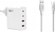 Karikues SOMOSTEL 130W GaN, 2x USB, kabllo USB Tip-C, bardhë