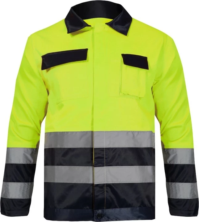 Xhaketë pune high-visibility LAHTI PRO L4091003, madhësi L, me shirita reflektues EN ISO 20471, verdhë e fluo/navy