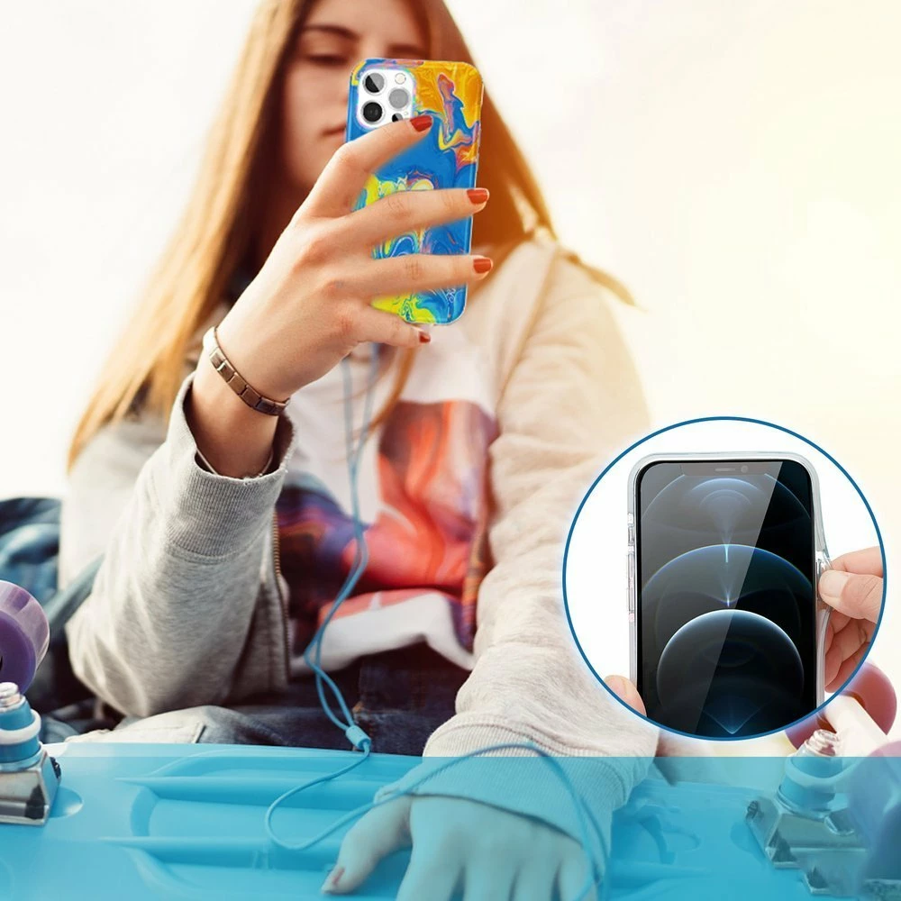 Mbështjellës Kingxbar Watercolor Series për iPhone 12 / iPhone 12 Pro, kaltër-verdhë