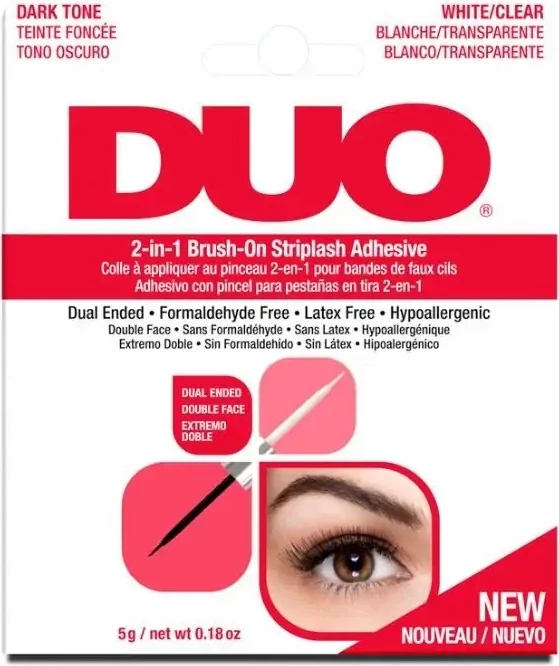 Lidhës për qerpikë Ardell Duo 2-in-1 Brush-On Striplash Adhesive, e zezë dhe transparente, 5g