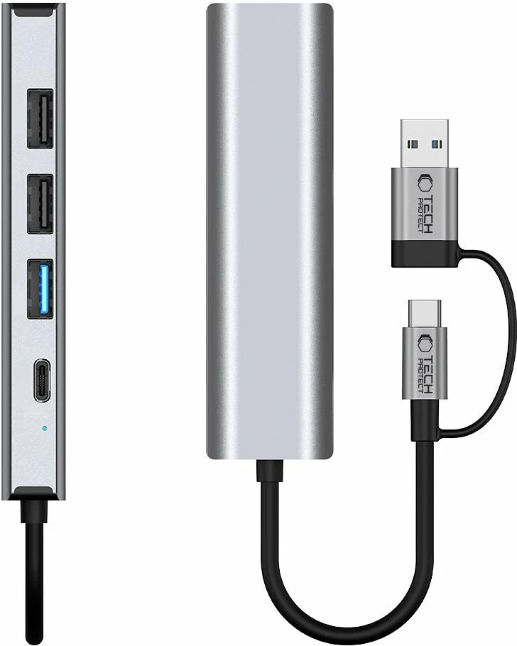 Adapter HUB Tech-Protect HB03 5in1, USB-C/USB-A, RJ45, Gri