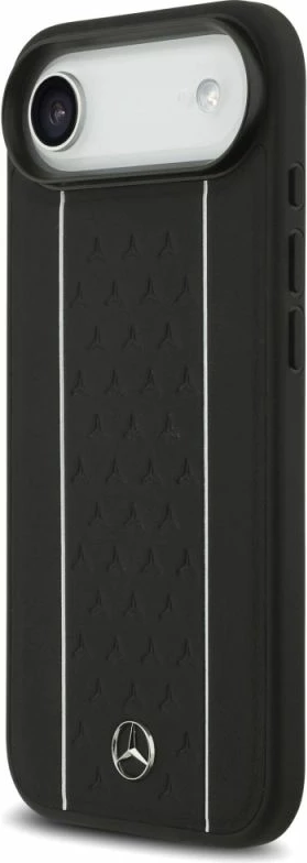 Kapak telefoni Mercedes Leather Star Pattern Stripes MagSafe për iPhone Air, i zi