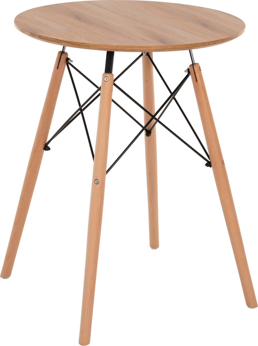 Tavolinë e rrumbullakët minimaliste për ngrënie, MDF, këmbë druri ahu, ngjyrë natyrale, Φ60x76cm