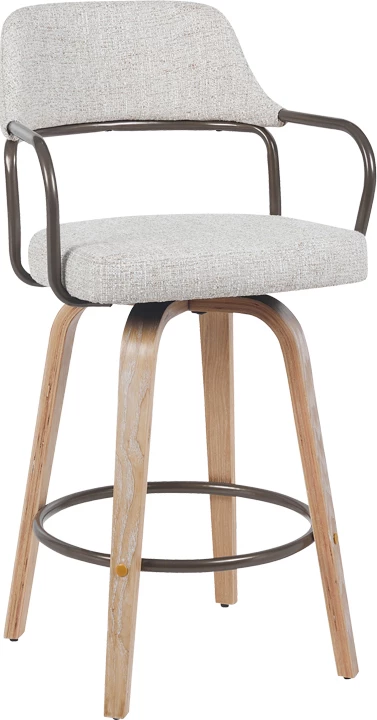 Karrige për bar rrotulluese, lartësi mesatare, metal-dru, stof bezhë-kafe, 54x52x98cm