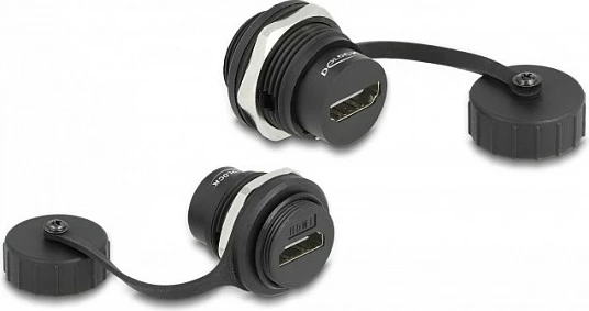Adapter HDMI-A DeLOCK, femër-femër, panel-mount, IP67, i zi