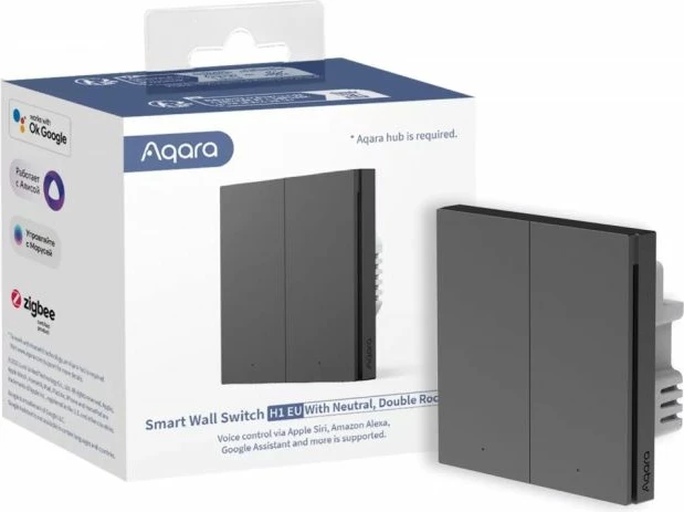 Switch muri smart Aqara H1 EU WS-EUK04, i dyfishtë, Zigbee 3.0, me neutral, gri