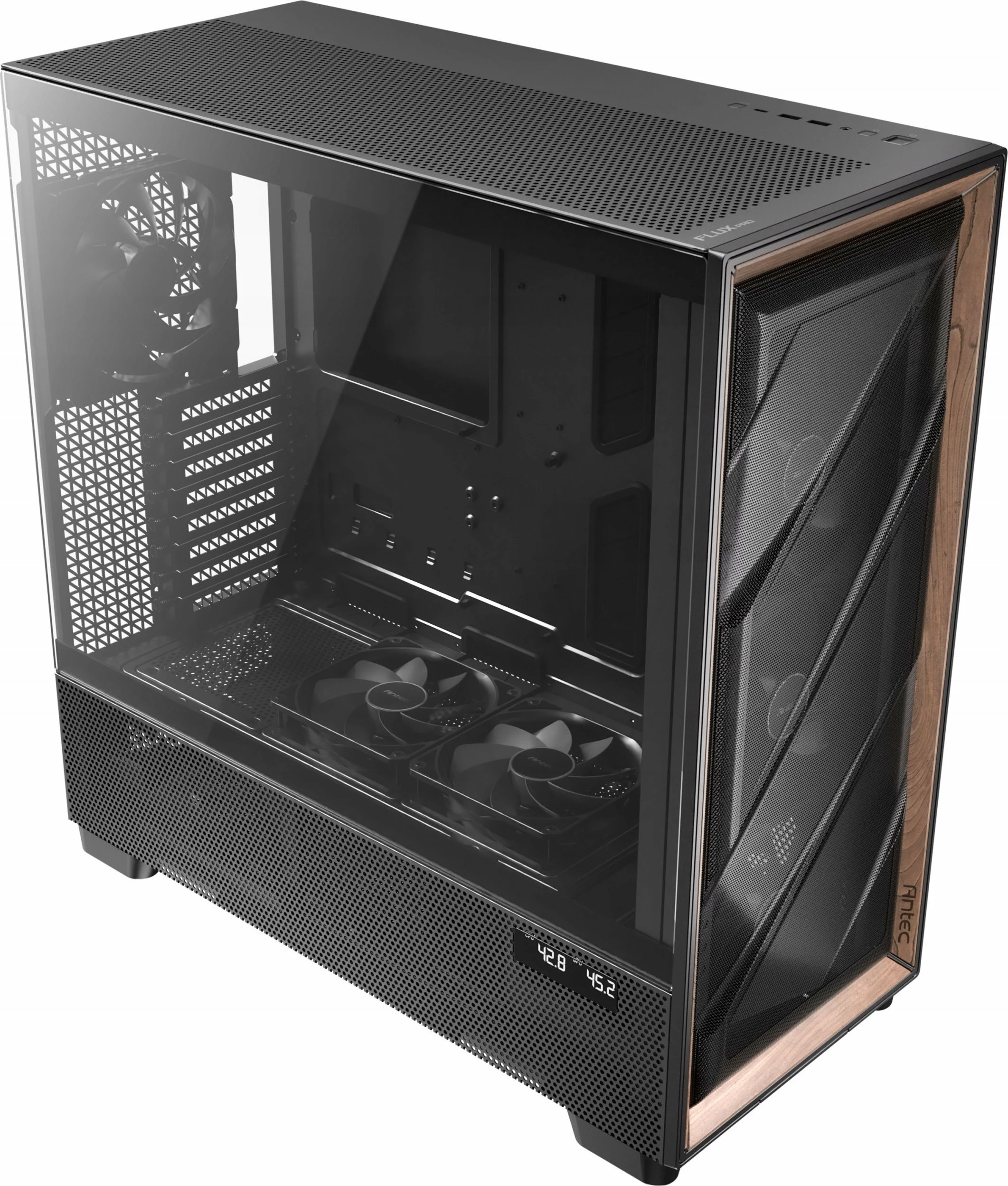 Kasë Antec Flux Pro Full Tower ATX/eATX, me xham të temperuar, USB-C, pa PSU, e zezë