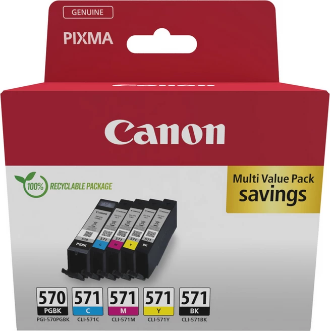 Kartush boje, Canon, PGI-570/CLI-571 (0372C006), set 5-copësh, Black Photo Black Cyan Magenta Yellow