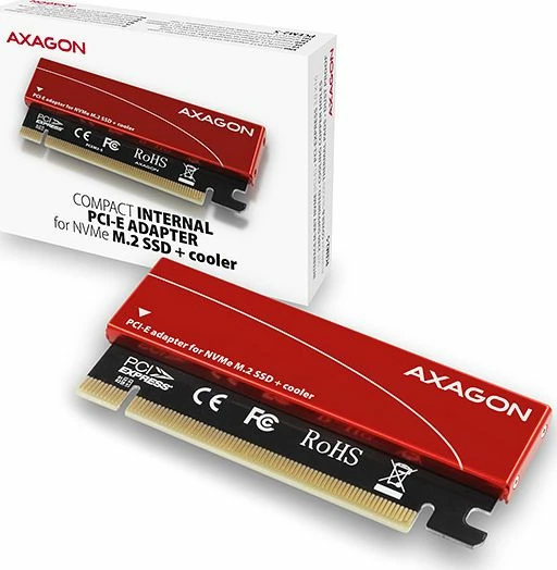Adapter PCIe x16 në M.2 NVMe Axagon PCEM2-S, PCIe 3.0 x4, 2230-2280, ftohës pasiv, kuqe