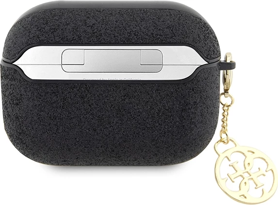 Mbështjellës Guess 4G Glitter Flake për AirPods Pro 2, me karabiner, i zi