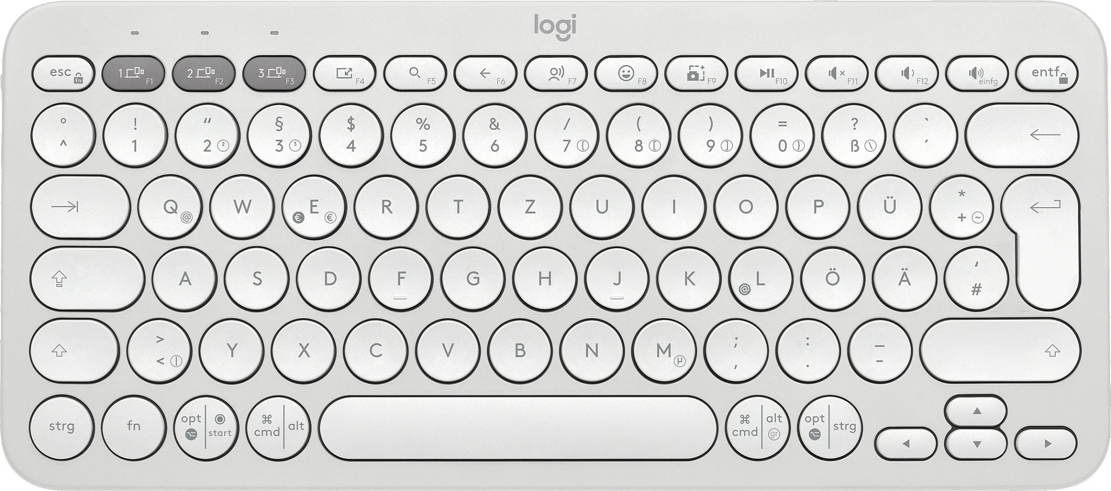 Tastierë Logitech Pebble Keys 2 K380s, Mini, Wireless, RF Wireless + Bluetooth, QWERTZ, Bardhë