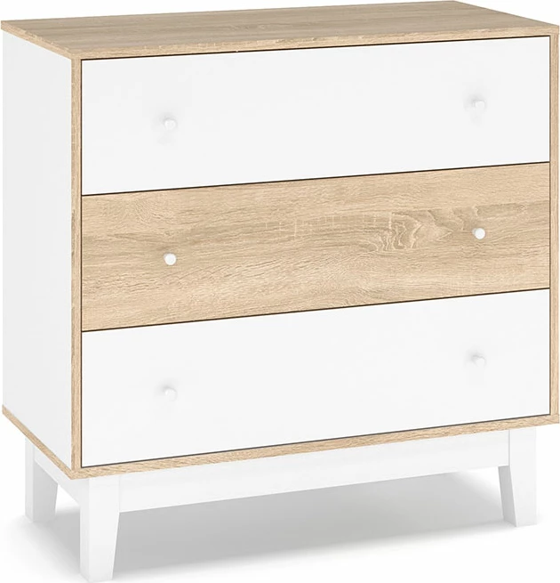 Komodë me 3 sirtarë Awell, ngjyrë sonoma-bardhë, 90x44x88.5cm