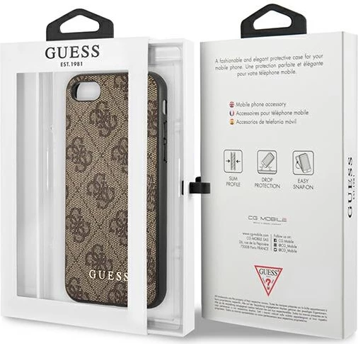 Mbështjellës Guess 4G Metal Gold Logo për iPhone SE 2022/2020/7/8, Kafe