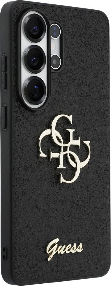Mbështjellës Guess Fixed Glitter Big 4G për Samsung Galaxy S26 Ultra, hardcase TPU/PC, logo metalike, e zezë, në kuti