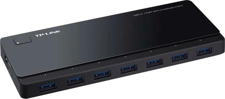Hub USB, TP-Link UH720, 7x USB 3.0, 2 porta karikimi të shpejtë, me furnizim energjie, e zezë