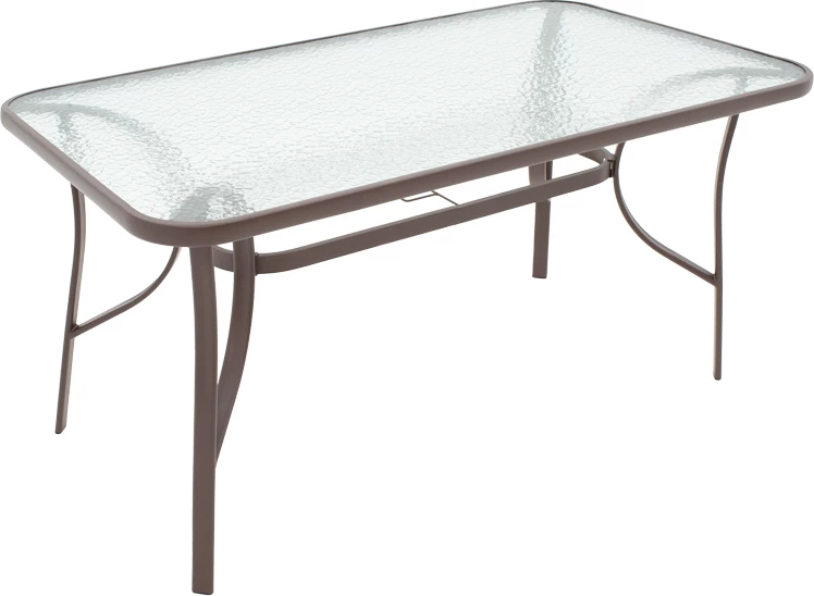 Tavolinë metalike, ngjyrë kafe, xham 140x80x70cm