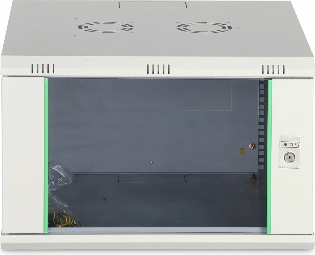 Kabinë rrjeti murale 19", Digitus DN-37102, 7U, 385x600x600 mm, derë xhami, 60 kg, gri, i pamontuar