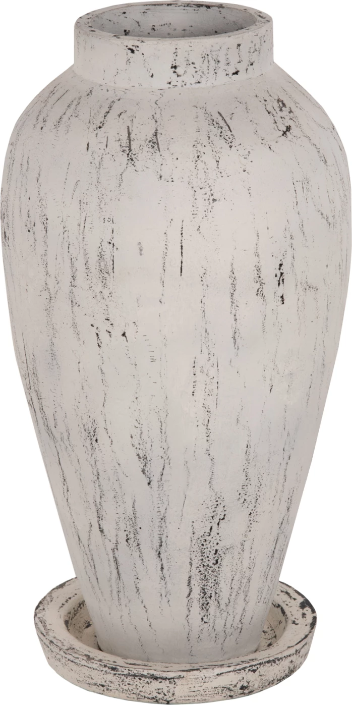 Vazo dekorative për dysheme me bazë pjatë LAUREL FH7938 terrakota në patinë të bardhë Φ40x80Hcm