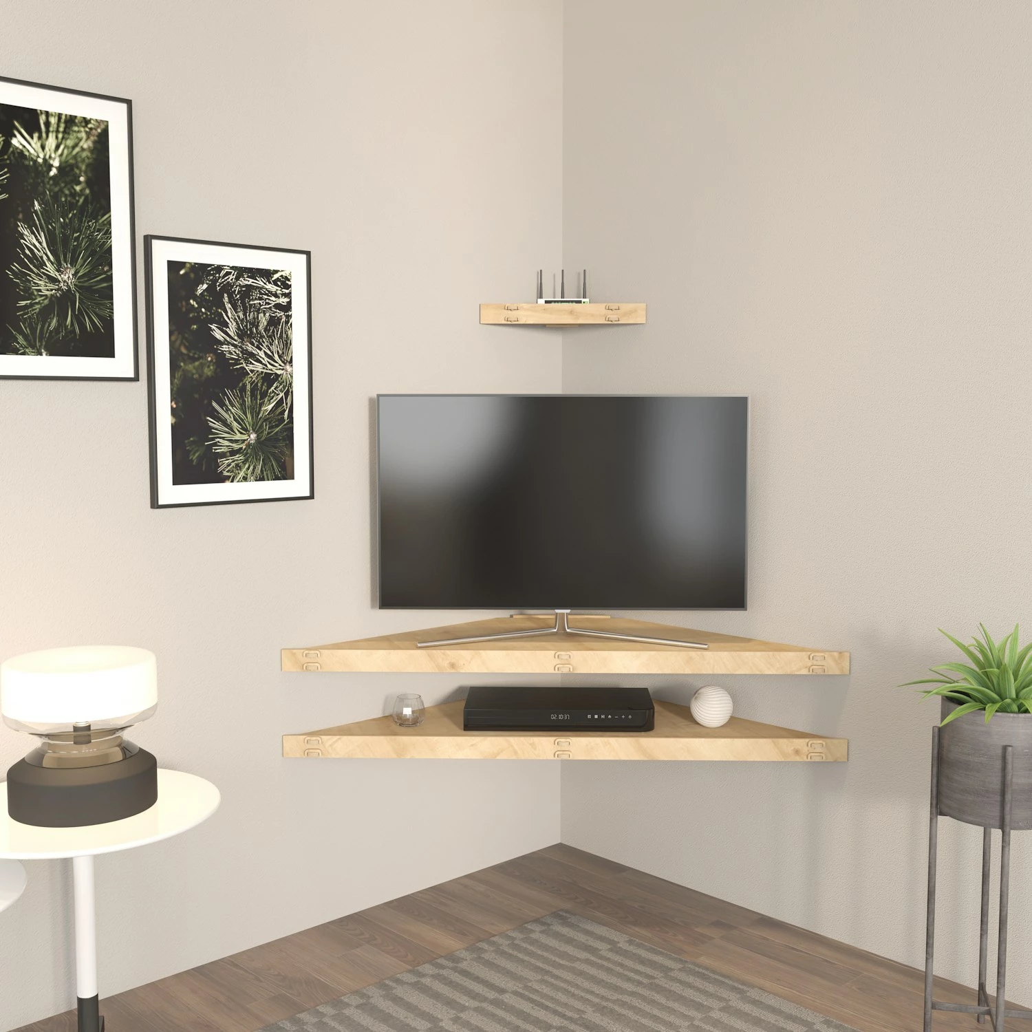 Mbajtës televizori këndor, ngjyrë lisi, Hanah Home, Mensi