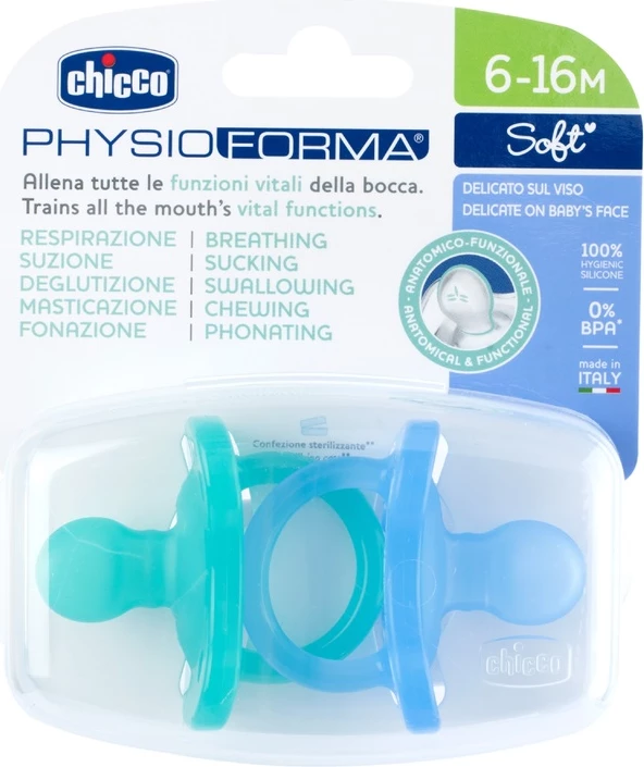 Qetësues silikoni Chicco PhysioForma Soft Calm, blu, 2 copë