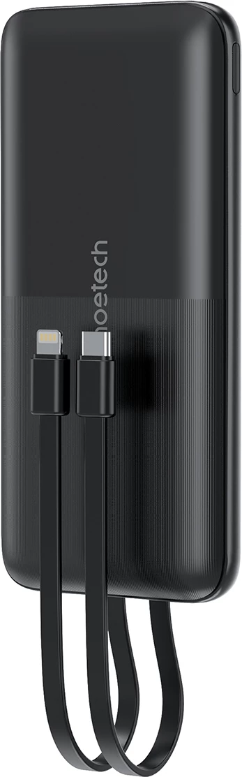 Powerbank Choetech B654, 10000mAh, 22.5W, USB-A/USB-C/micro USB, kabllo të integruara USB-C/Lightning, e zezë