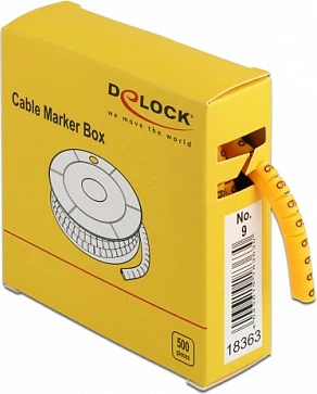 Marker kabllosh DeLOCK Cable Marker Box Nr. 9, 500 copë, e verdhë