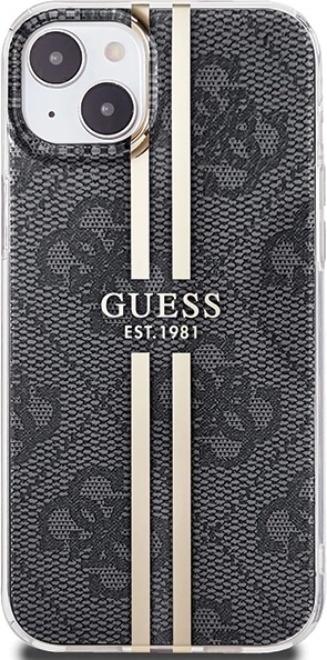 Mbështjellës Guess IML 4G Gold Stripe për iPhone 15 Plus / 14 Plus, i zi