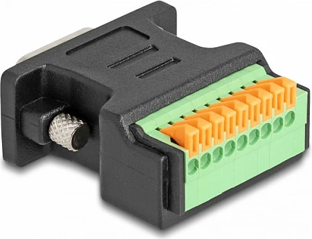 Adapter D-Sub 9-pin DeLOCK me terminal bllok 9-pin, me buton, i zi