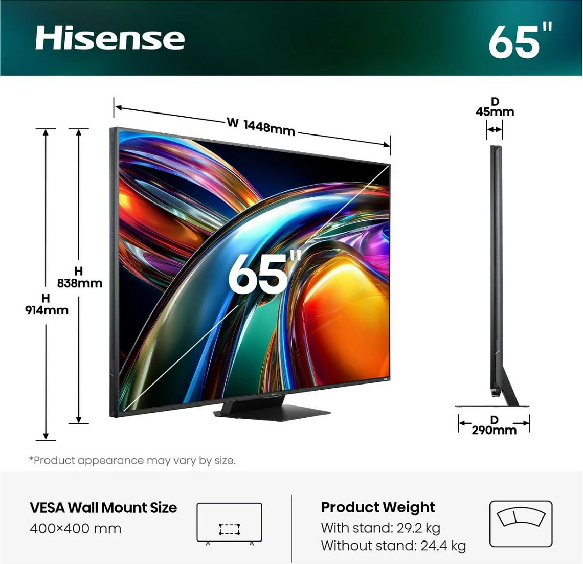 Televizor Smart Hisense 65UR9DS, 65" 4K RGB MiniLED, 170Hz, WiFi/Bluetooth, USB-C, i zi/gri