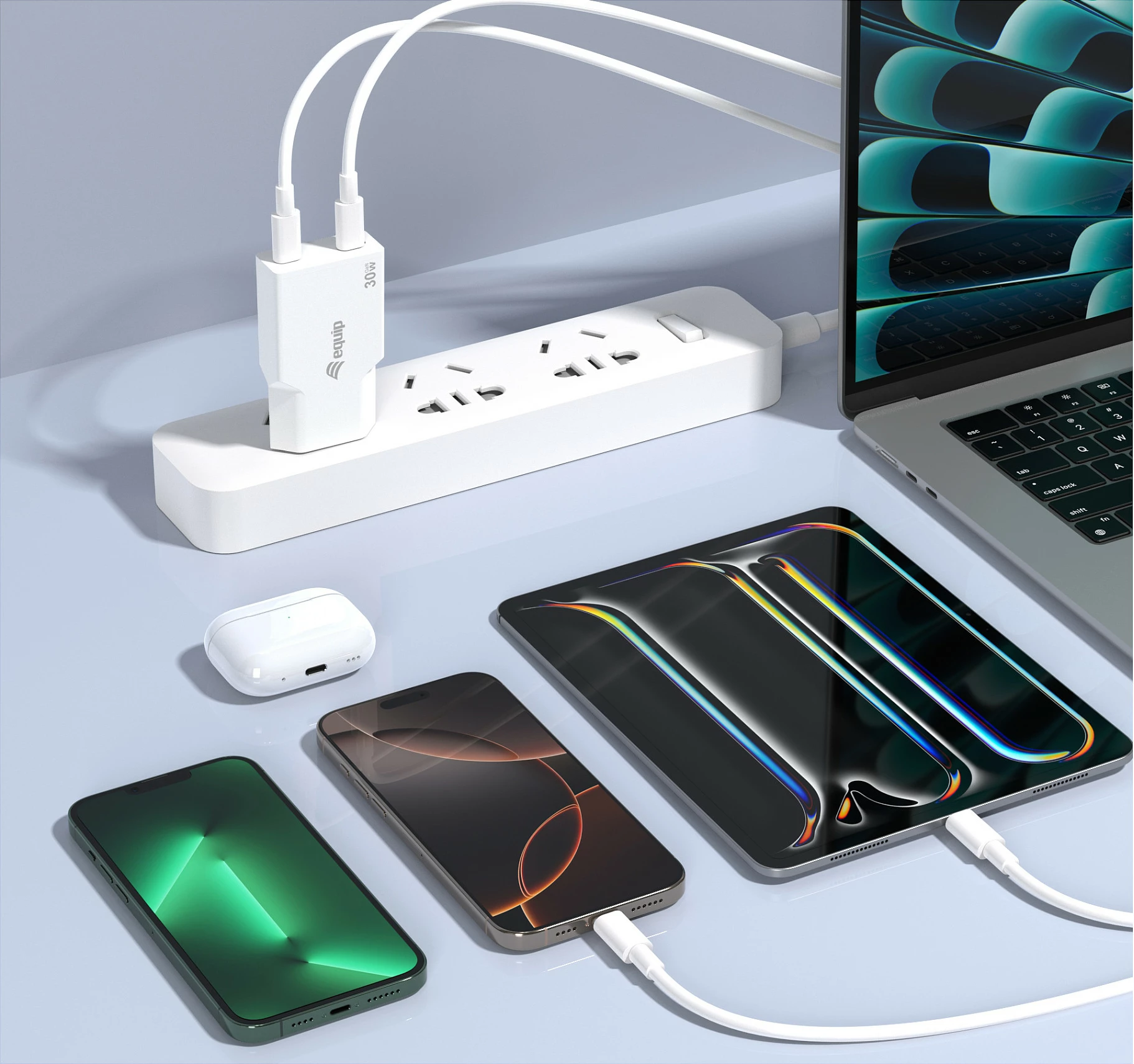 Karikues muri EQUIP GaN Slim 30W, 2x USB-C, PD 3.0, i bardhë