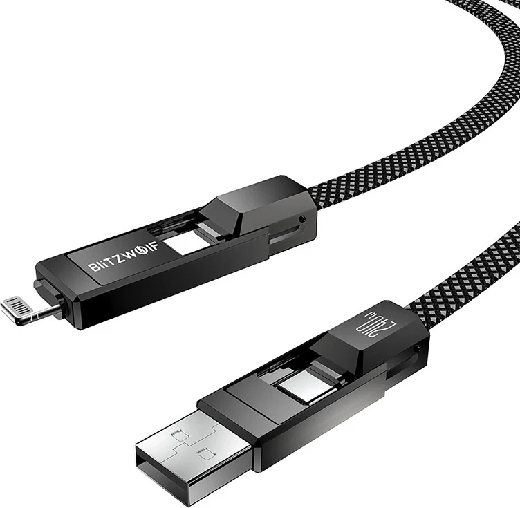 Kabllo 4-në-1 BlitzWolf BW-HDC7, 1.2m, 240W, USB-A/USB-C/Lightning, e zezë