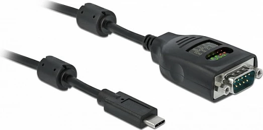 Adapter USB-C në Serial DB9 DeLOCK, 2 m, me tester RS-232 9 LED, i zi