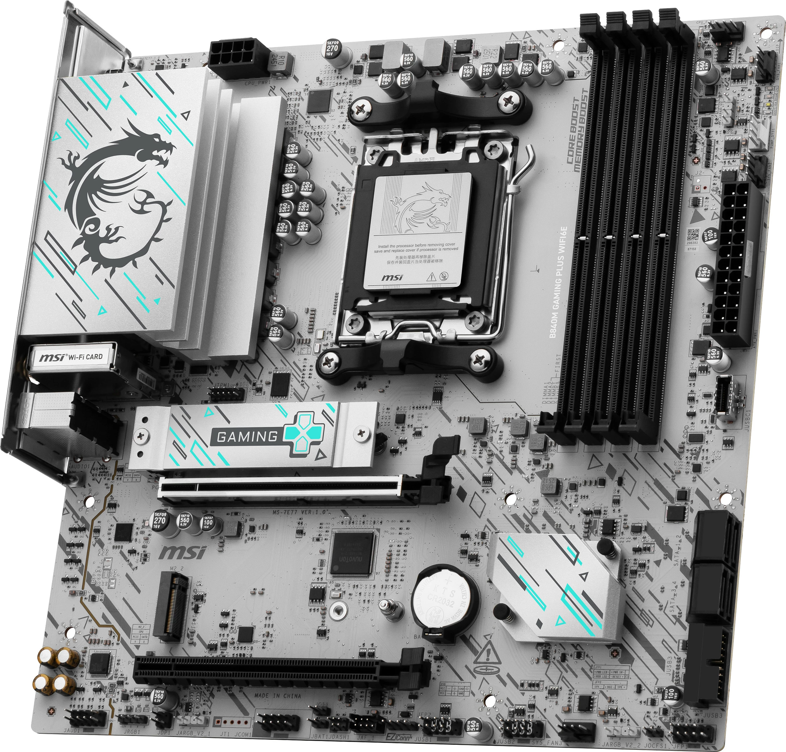 Pllakë amë MSI B840M GAMING PLUS WIFI6E, Socket AM5, micro ATX, DDR5 256GB, Wi‑Fi 6E, e bardhë