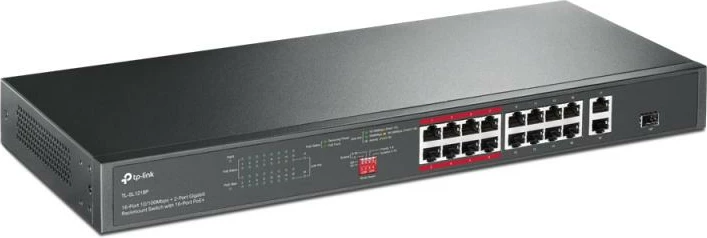 Switch TP-Link TL-SL1218P 16x PoE+ 10/100, 2x Gigabit RJ45, 1x SFP combo, buxhet PoE 150W, rackmount