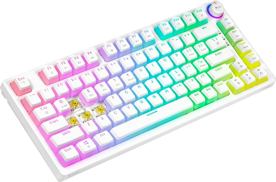 Tastierë mekanike wireless Savio Phenix White, Gateron Yellow, Pudding, RGB