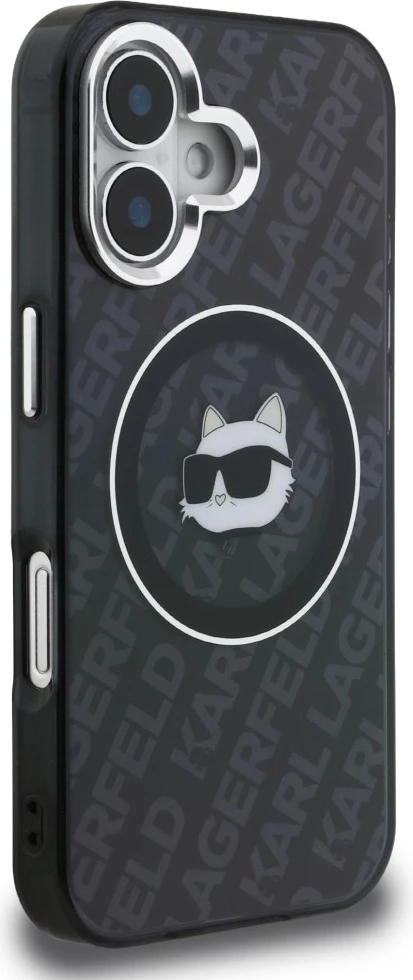 Mbështjellës Karl Lagerfeld IML Choupette Head Logo MagSafe për iPhone 16, i zi