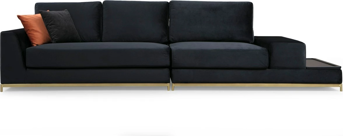 Divan katër vendesh Atelier del Sofa, me tavolinë anësore, ngjyrë e zezë, detaje ari