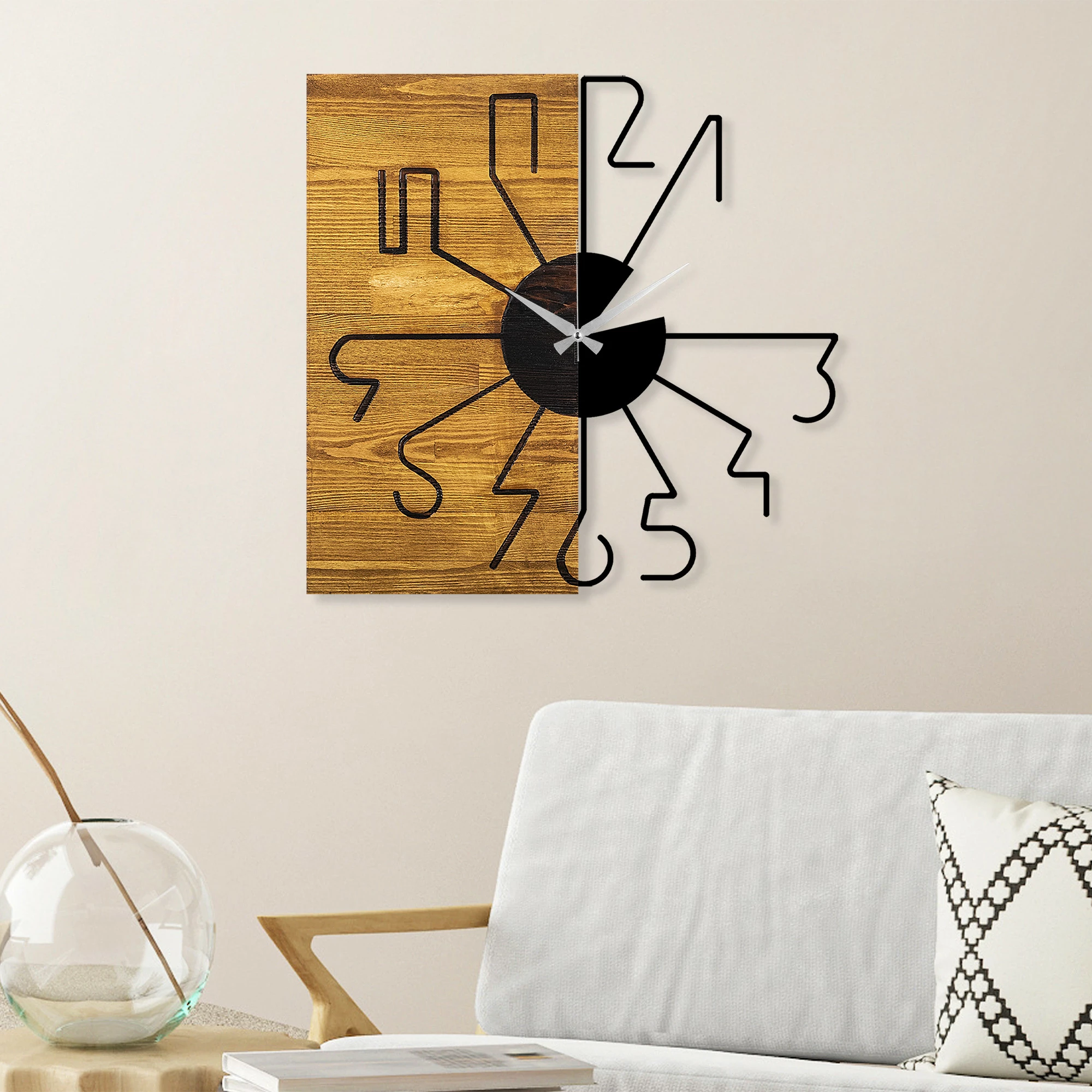 Orë muri dekorative prej druri, Wallity, ngjyrë arre dhe e zezë, 58x3x58cm