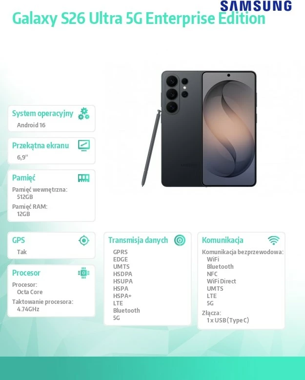 Celular Samsung Galaxy S26 Ultra 5G 12/512GB Dual SIM Enterprise Edition, zi