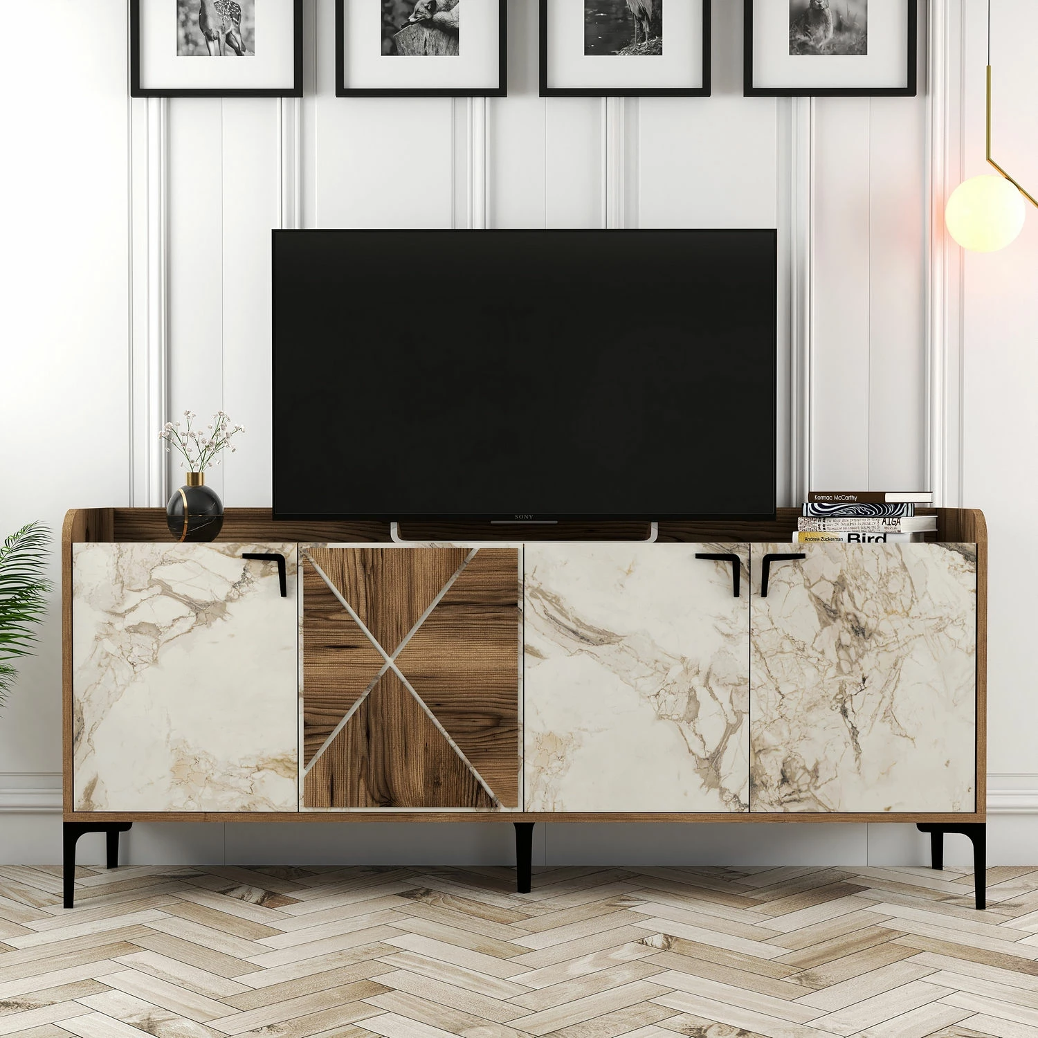 Konsolë Skye Decor, Venedik, arr dhe mermer i bardhë