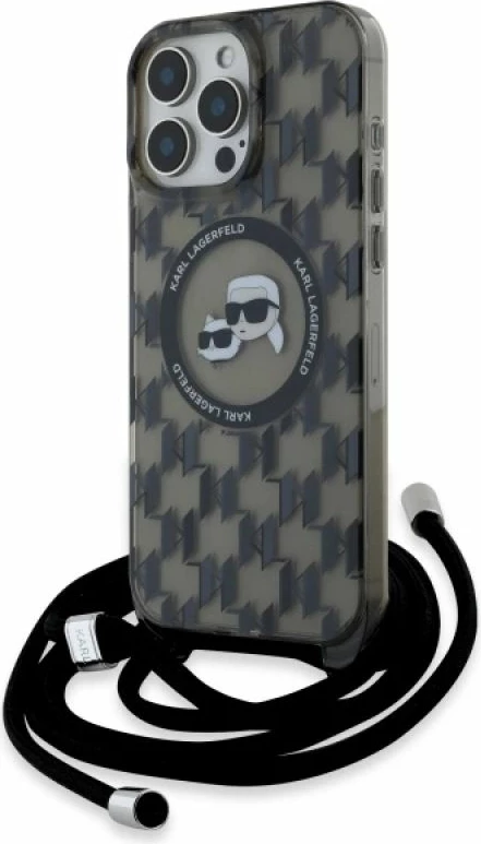Kapak telefoni Karl Lagerfeld IML Crossbody Monogram Karl & Choupette Head MagSafe për iPhone 16 Pro Max, i zi