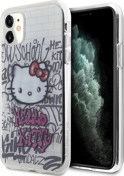 Mbështjellës Hello Kitty IML Kitty On Bricks Graffiti për iPhone 11/XR 6.1", TPU hardcase, i bardhë