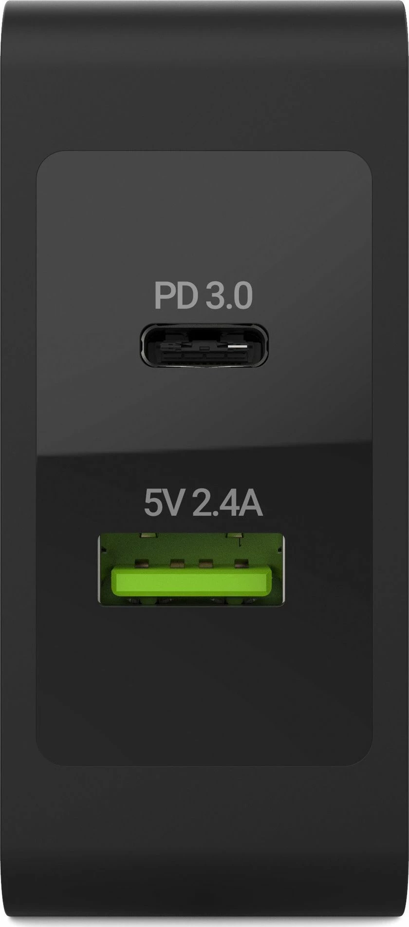 Karikues rrjeti Green Cell CHAR10 45W PD, 1x USB-C + 1x USB-A, QC 3.0, kabllo USB-C 1m, i zi