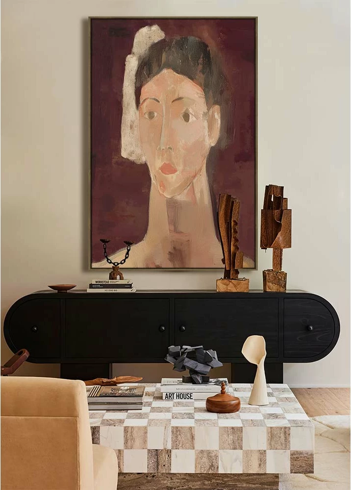 Pikturë dekorative Eternal Gaze me kornizë, kanavacë, 80x120x4cm, bordo-bezhë