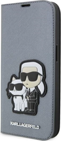 Mbështjellës Karl Lagerfeld KLBKP14XSANKCPG për iPhone 14 Pro Max 6.7", Saffiano Karl & Choupette, argjendtë