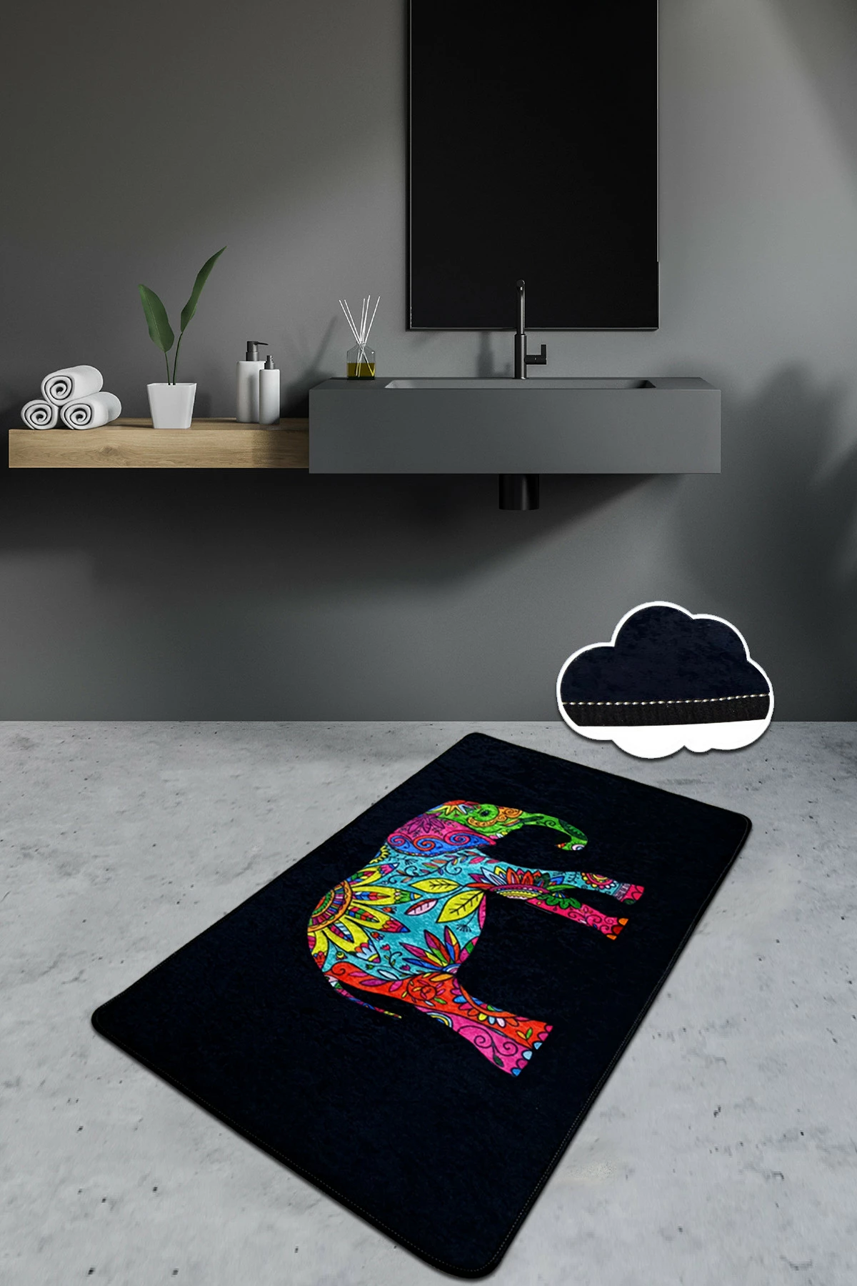 Tapet për banjo Mijölnir, Olifant, i zi, 70x120cm