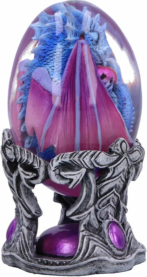 Figurinë NEMESIS NOW Elemental Dragonlings Water, 11 cm, rrëshirë, e pikturuar me dorë, vezë transparente e heqshme, blu/vjollcë, kuti dhurate